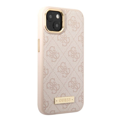 Чехол Guess для iPhone 13 с Magsafe PU 4G Plate metal logo Hard (GUHMP13MU4GPRP) Розовый