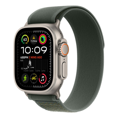 Apple Watch Ultra 2 (2024), 49 мм корпус из титана цвета «Natural», ремешок Trail Loop размера S/M цвета «Green» Apple Watch Ultra 2 (2024), 49 мм корпус из титана цвета «Natural», ремешок Trail Loop размера S/M цвета «Green»