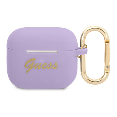 Чехол Guess для AirPods 3 с карабином CG Mobile Silicone with ring Script logo (GUA3SLSMP) Фиолетовый