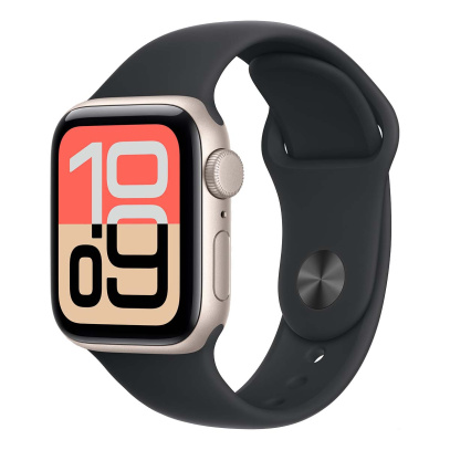 Apple Watch SE 3 (2025), 44 мм корпус из алюминия цвета «Starlight», ремешок Sport Band размера M/L цвета «Midnight» Apple Watch SE 3 (2025), 44 мм корпус из алюминия цвета «Starlight», ремешок Sport Band размера M/L цвета «Midnight»