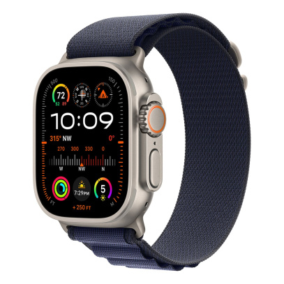 Apple Watch Ultra 2 (2024), 49 мм корпус из титана цвета «Natural», ремешок Alpine Loop размера S цвета «Navy» Apple Watch Ultra 2 (2024), 49 мм корпус из титана цвета «Natural», ремешок Alpine Loop размера S цвета «Navy»