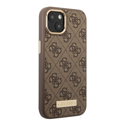 Чехол Guess для iPhone 13 с Magsafe PU 4G Plate metal logo Hard (GUHMP13MU4GPRW) Коричневый
