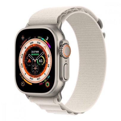 Apple Watch Ultra, 49 мм корпус из титана цвета «Natural», ремешок Alpine Loop размера S цвета «Starlight»