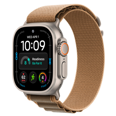 Apple Watch Ultra 4, 49 мм корпус из титана цвета «Natural», ремешок Alpine Loop цвета «Desert» размера M