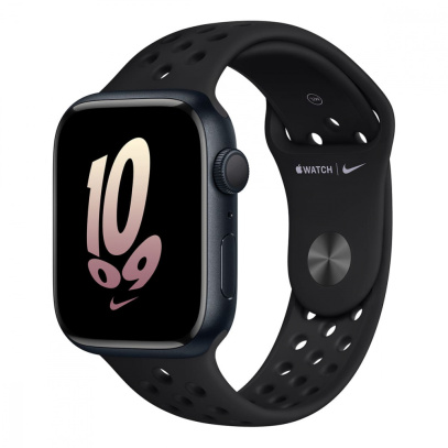 Apple Watch Nike Series 8, 45 мм корпус из алюминия цвета «Midnight», ремешок Nike Sport Band размера M/L цвета «Black/Black»