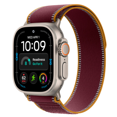 Apple Watch Ultra 4, 49 мм корпус из титана цвета «Natural», ремешок Trail Loop цвета «Burgundy» размера M/L
