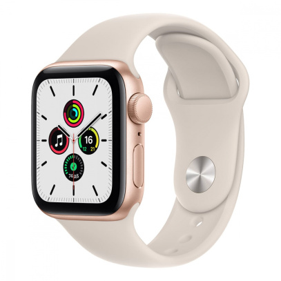 Apple Watch SE (2020), 40 мм корпус из алюминия золотого цвета, спортивный ремешок цвета «Starlight»