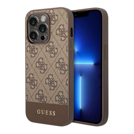 Чехол Guess для iPhone 14 Pro PU 4G Bottom stripe Metal logo Hard (GUHCP14LG4GLBR) Коричневый