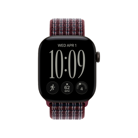 Apple Watch Series 12, 42 мм корпус из алюминия цвета «Black», ремешок Sport Loop цвета «Burgundy Plaid»