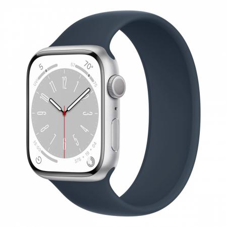 Apple Watch Series 8, 45 мм корпус из алюминия цвета «Silver», ремешок Solo Loop цвета «Storm Blue»