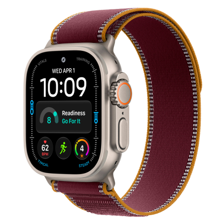 Apple Watch Ultra 4, 49 мм корпус из титана цвета «Natural», ремешок Trail Loop цвета «Burgundy» размера S/M