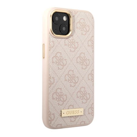 Чехол Guess для iPhone 13 с Magsafe PU 4G Plate metal logo Hard (GUHMP13MU4GPRP) Розовый