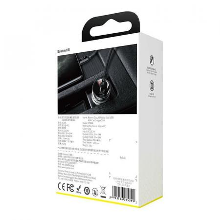 Автомобильное ЗУ 2xUSB Baseus Digital Display VCBXA-S (CCBX-0S) Серый