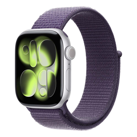 Apple Watch Series 11, 46 мм корпус из алюминия цвета «Silver», ремешок Sport Loop цвета «Purple Fog»