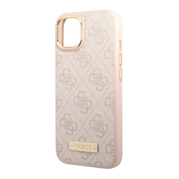 Чехол Guess для iPhone 13 с Magsafe PU 4G Plate metal logo Hard (GUHMP13MU4GPRP) Розовый