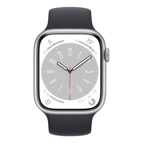 Apple Watch Series 8, 45 мм корпус из алюминия серебристого цвета, ремешок цвета «Midnight»