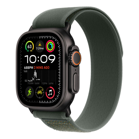 Apple Watch Ultra 2 (2024), 49 мм корпус из титана цвета «Black», ремешок Trail Loop размера M/L цвета «Green» Apple Watch Ultra 2 (2024), 49 мм корпус из титана цвета «Black», ремешок Trail Loop размера M/L цвета «Green»