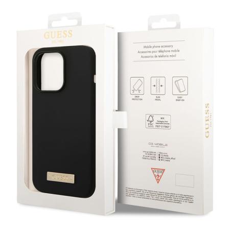 Чехол Guess для iPhone 14 Pro Max с Magsafe CG Mobile Liquid silicone Plate metal logo Hard (GUHMP14XSBPLK) Черный