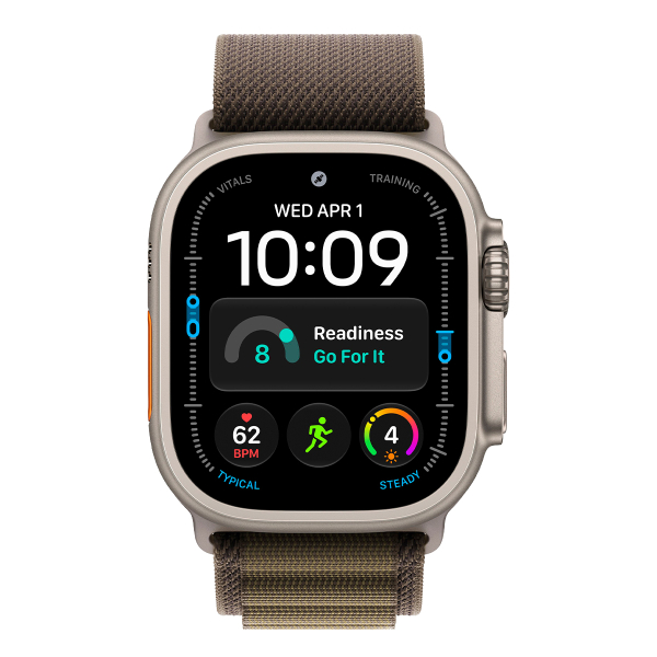 Apple Watch Ultra 4, 49 мм корпус из титана цвета «Natural», ремешок Alpine Loop цвета «Dark Olive» размера L