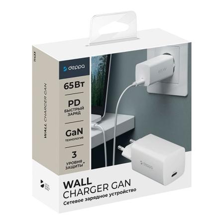 Зарядное устройство Deppa Wall Charger GaN USB Type-C, PD 3.0, 65Вт, GaN (11433) Белый