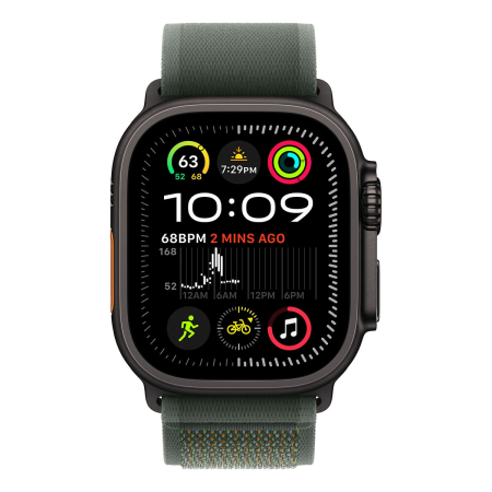 Apple Watch Ultra 2 (2024), 49 мм корпус из титана цвета «Black», ремешок Trail Loop размера M/L цвета «Green» Apple Watch Ultra 2 (2024), 49 мм корпус из титана цвета «Black», ремешок Trail Loop размера M/L цвета «Green»