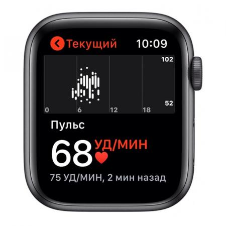 Apple Watch Nike SE (2020), 44 мм корпус из алюминия цвета «серый космос», спортивный ремешок Nike цвета «антрацитовый/чёрный»