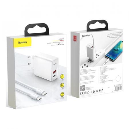 Зарядное устройство USB Type-C с кабелем Baseus Quick Charge 30Вт Speed Series разъем USB Type-C (TZCAFS-A02) Белый
