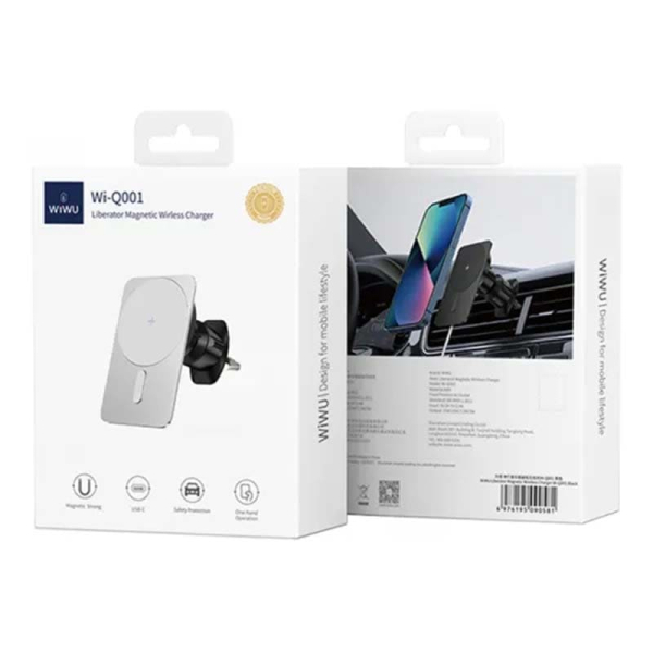 Автомобильный держатель с беспроводной зарядкой WiWU Liberator magnetic wireless charger (Wi-Q001) Белый
