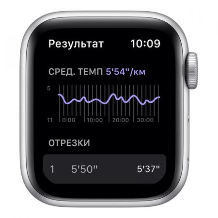 Apple Watch Nike SE (2020), 40 мм корпус из алюминия серебристого цвета, спортивный ремешок Nike цвета «чистая платина/чёрный»