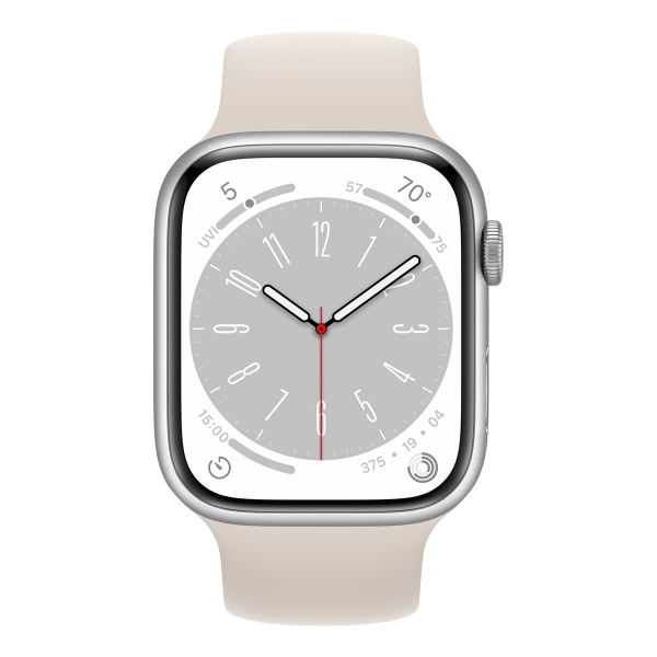 Apple Watch Series 8, 45 мм корпус из алюминия серебристого цвета, ремешок цвета «Starlight»