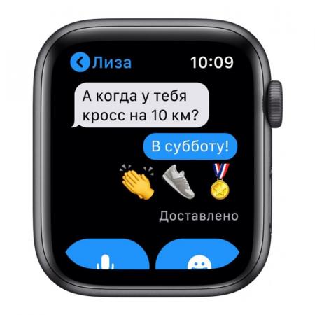 Apple Watch Nike SE (2020), 44 мм корпус из алюминия цвета «серый космос», спортивный ремешок Nike цвета «антрацитовый/чёрный»