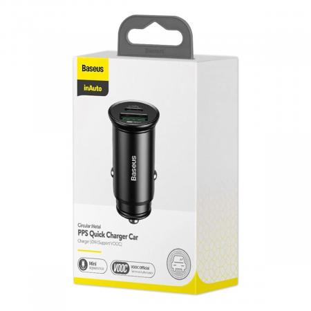 Автомобильное зарядное устройство Baseus Circular Metal PPS Quick Charger Car Charger 30W (CCYS-C01) Черный
