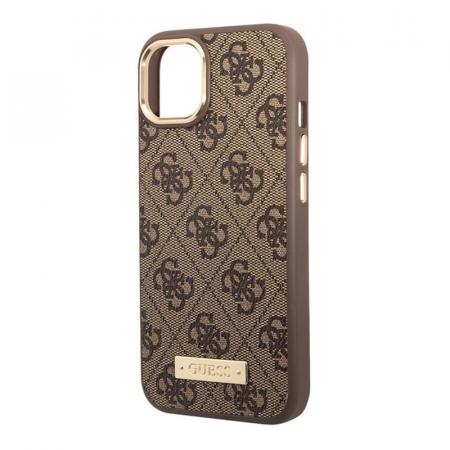Чехол Guess для iPhone 13 с Magsafe PU 4G Plate metal logo Hard (GUHMP13MU4GPRW) Коричневый