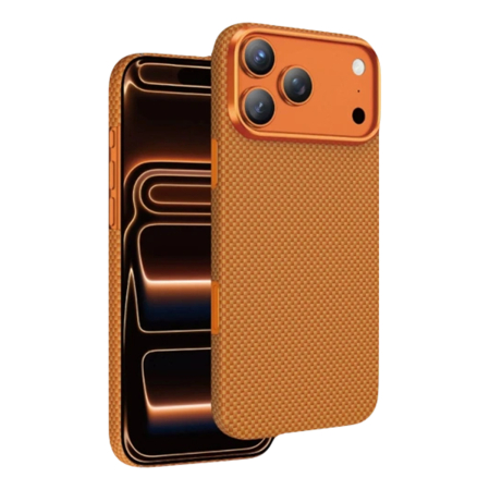 Чехол для iPhone 17 Pro Max с MagSafe KEEPHONE Kevlar Norra Шахматное плетение оранжевый