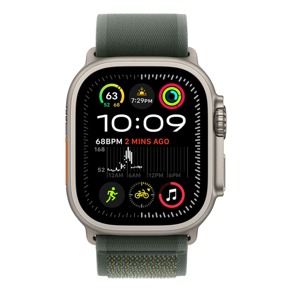 Apple Watch Ultra 2 (2024), 49 мм корпус из титана цвета «Natural», ремешок Trail Loop размера S/M цвета «Green» Apple Watch Ultra 2 (2024), 49 мм корпус из титана цвета «Natural», ремешок Trail Loop размера S/M цвета «Green»