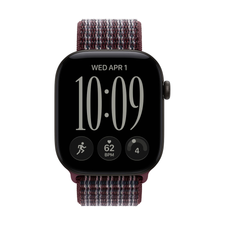 Apple Watch Series 12, 46 мм корпус из алюминия цвета «Black», ремешок Sport Loop цвета «Burgundy Plaid»