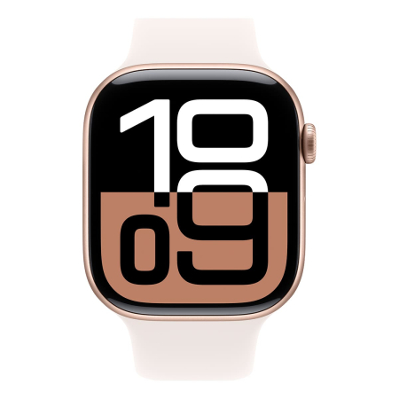 Apple Watch Series 10, 46 мм корпус из алюминия цвета «Rose Gold», ремешок Sport Band размера S/M цвета «Light Blush» Apple Watch Series 10, 46 мм корпус из алюминия цвета «Rose Gold», ремешок Sport Band размера S/M цвета «Light Blush»