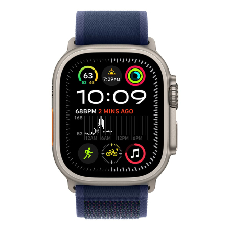 Apple Watch Ultra 2 (2024), 49 мм корпус из титана цвета «Natural», ремешок Trail Loop размера S/M цвета «Blue» Apple Watch Ultra 2 (2024), 49 мм корпус из титана цвета «Natural», ремешок Trail Loop размера S/M цвета «Blue»
