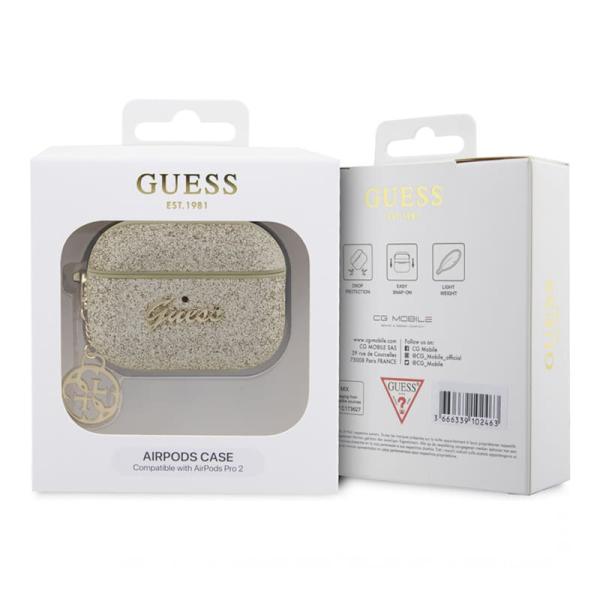 Чехол для Airpods Pro 2 Guess Glitter flakes Metal logo with Heart charm (GUAP2GLGSHD) Золотой