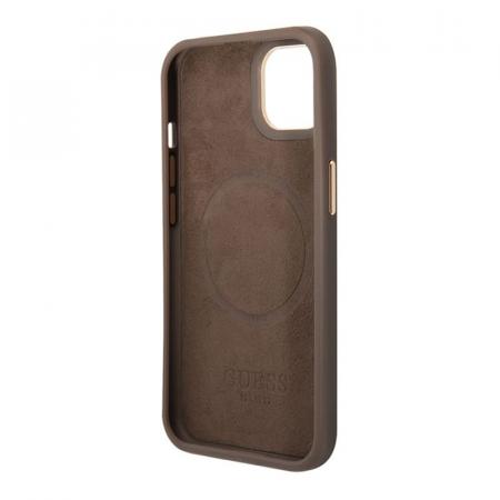 Чехол Guess для iPhone 13 с Magsafe PU 4G Plate metal logo Hard (GUHMP13MU4GPRW) Коричневый