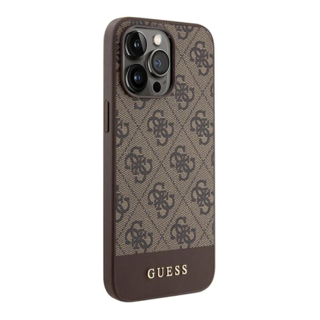 Чехол Guess для iPhone 15 Pro Max PU 4G Bottom stripe Metal logo Hard (GUHCP15XG4GLBR) Коричневый
