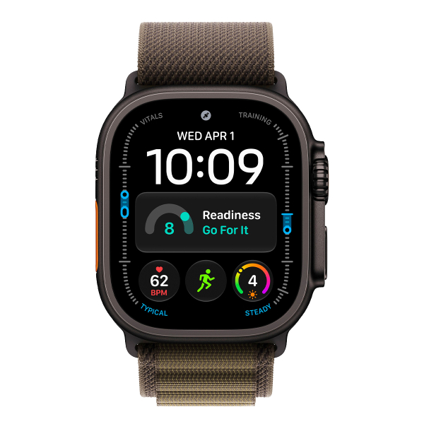 Apple Watch Ultra 4, 49 мм корпус из титана цвета «Black», ремешок Alpine Loop цвета «Dark Olive» размера M