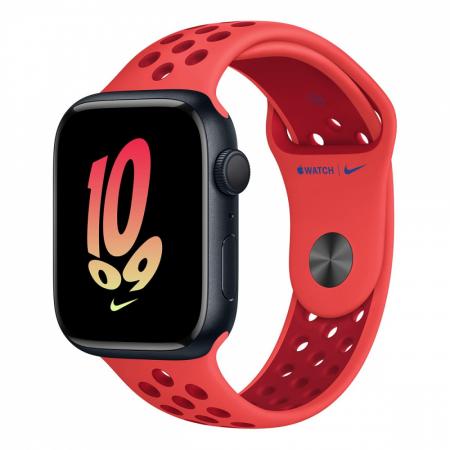 Apple Watch Nike Series 8, 45 мм корпус из алюминия цвета «Midnight», ремешок Nike Sport Band размера S/M цвета «Bright Crimson/Gym Red»