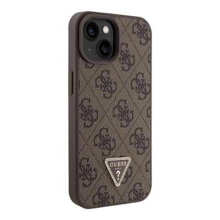Чехол Guess для iPhone 15 PU 4G Triangle Diamond metal logo Hard (GUHCP15SP4TDPW) Коричневый