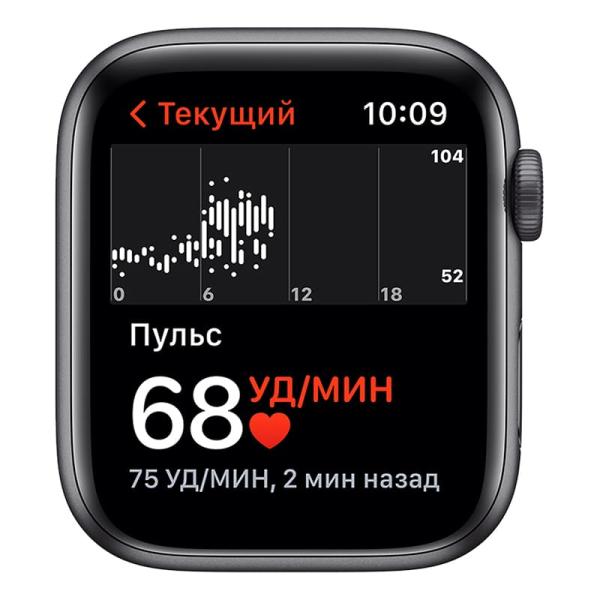 Apple Watch SE (2020), 44 мм корпус из алюминия цвета «серый космос» спортивный ремешок цвета «Midnight»